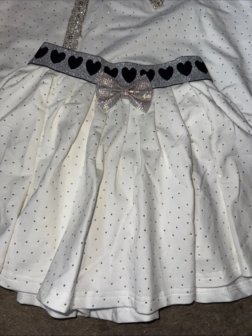 WHITE CRYSTAL BOW SHORT skirt SET